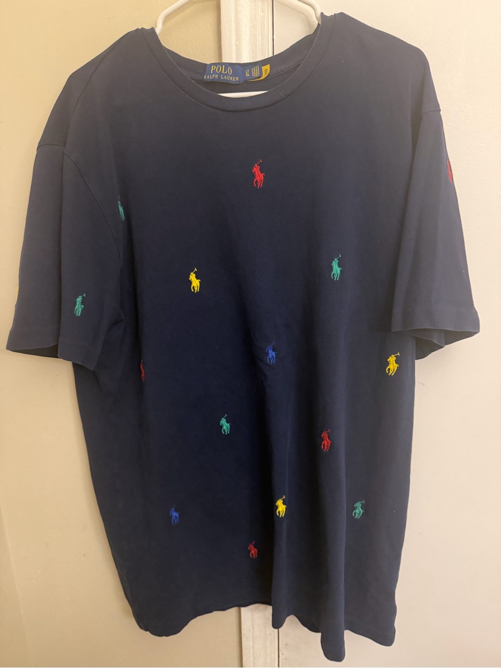 Ralph Lauren Navy Short-Sleeve Tee with Multicolor Pony Embroidery
